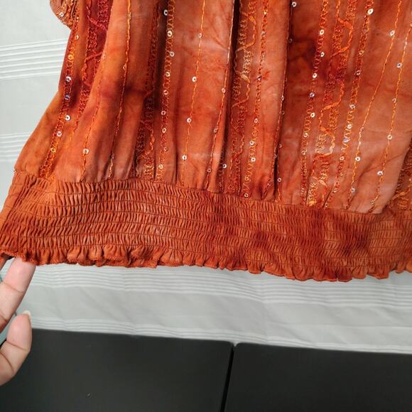 DressBarn Peasant Blouse 3/4 Sleeve Burnt Orange Sequins Embroidered 3X - Picture 5 of 15